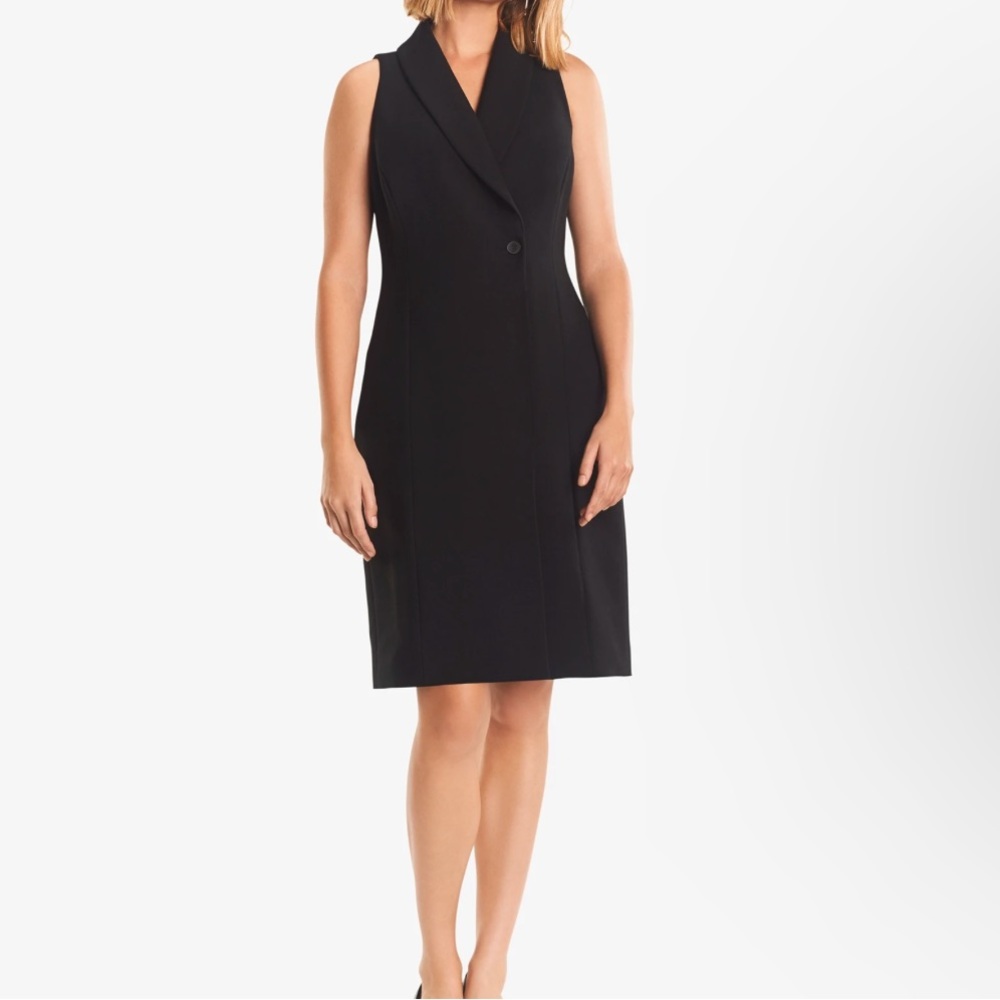Tuxedo, knee length, sleeveless, dbl breasted, collared dress